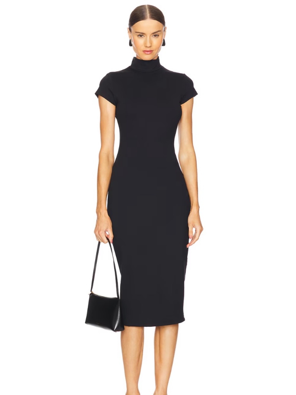NWT Susana Monaco Mock Neck Short Sleeve Black Sleek Dress Size M NEW with tag